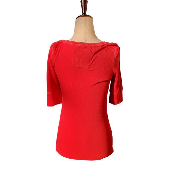 Y2k Abercrombie & Fitch Red 1/4 Sleeve Fitted Henley Top - Size Large - Picture 5 of 8